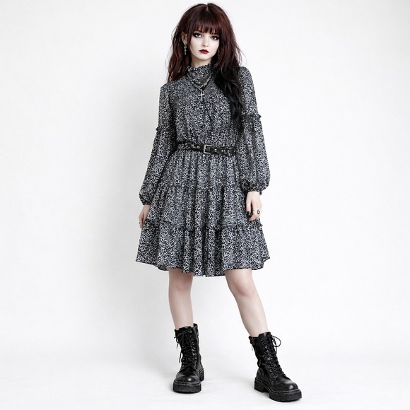 Taylor Dresses & Skirts - Taylor Smocked Tiered Dress Leopard Print Mock Neck Long Sleeve Size S